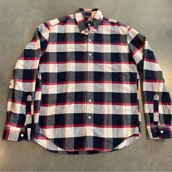 J. Crew Other - JCrew Oxford red navy blue plaid button down causal men shirt size large slim